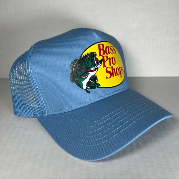 Light Blue Bass Pro Shop Hat - Adjustable Snapback - Trucker Fishing Outdoor New - Picture 1 of 12